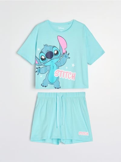 Bombažna dvodelna pižama z tiskom Stitch