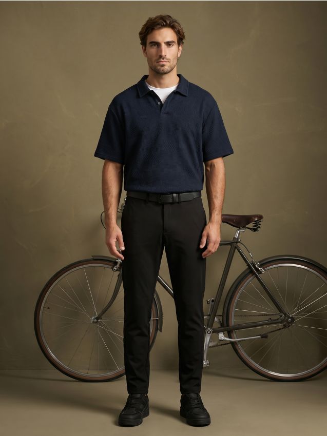 Sinsay - Tricou polo jacquard cu mânecă scurtă - bleumarin