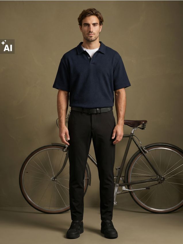 Sinsay - Tricou polo jacquard cu mânecă scurtă - bleumarin