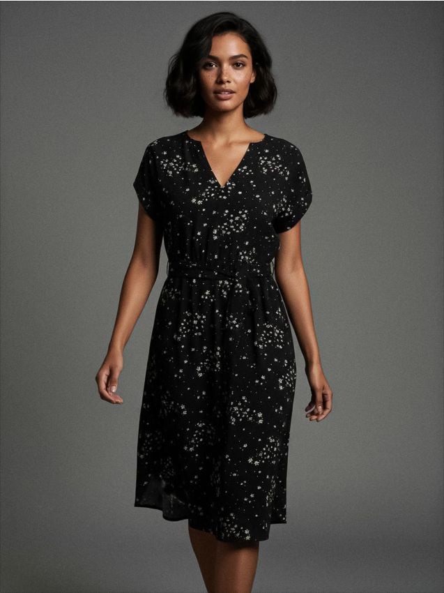 Sinsay Sinsay - Midi φλοράλ φόρεμα - μαυρο