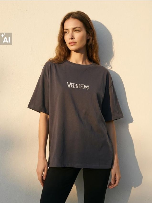 Sinsay - Tricou din bumbac cu imprimeu Wednesday - gri-închis