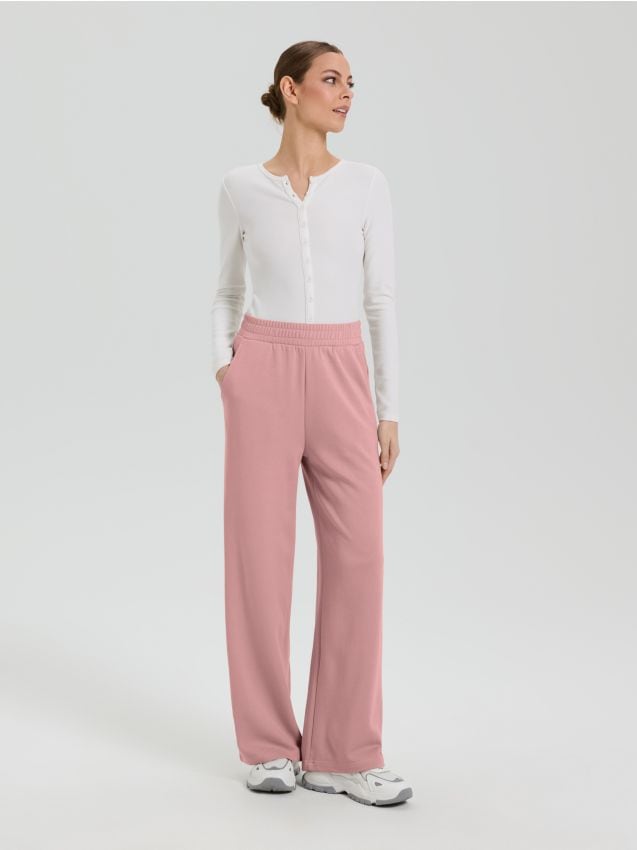 Sinsay - Spodnie z szeroką nogawką - różowy