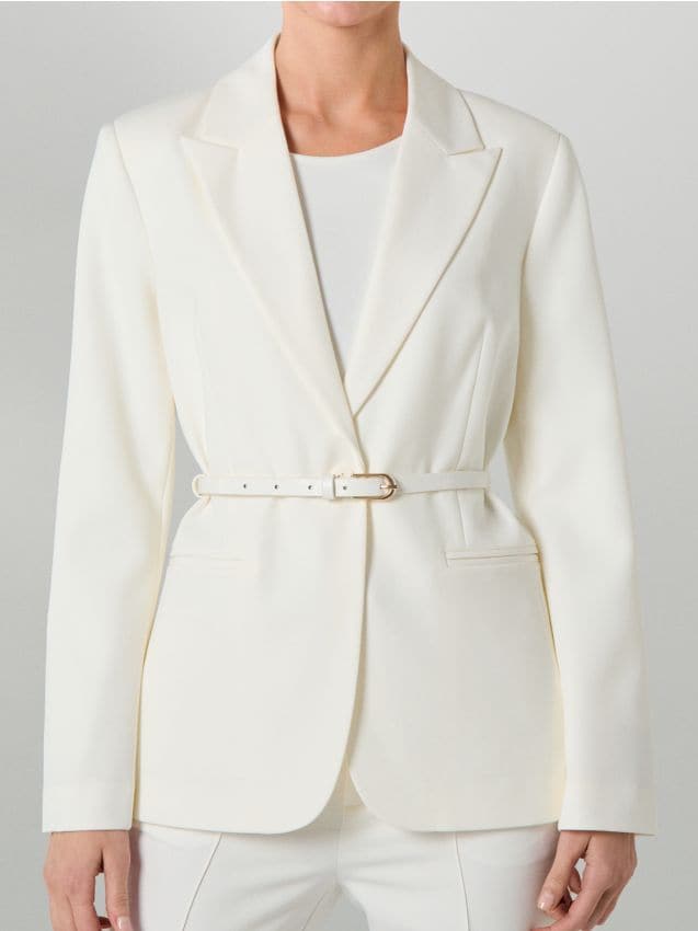 Sinsay - Sacou cu un rând de nasturi și curea - alb