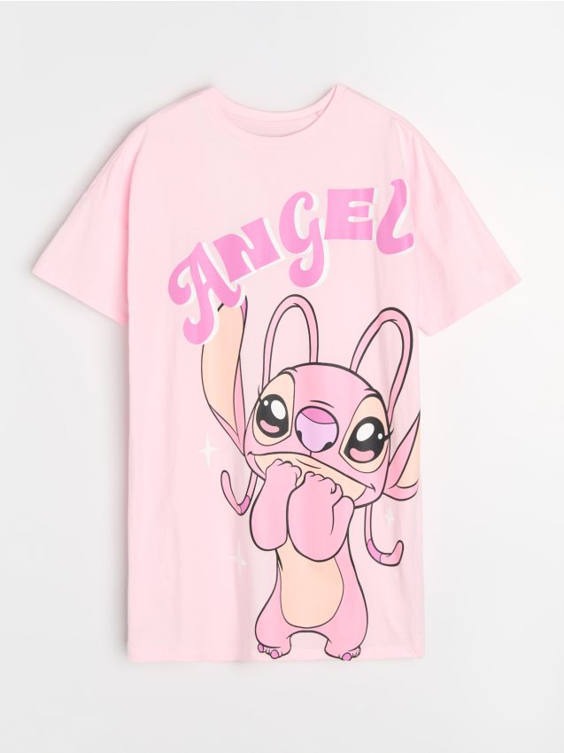 Sinsay - Bawełniana koszula nocna z nadrukiem Lilo & Stitch - różowy