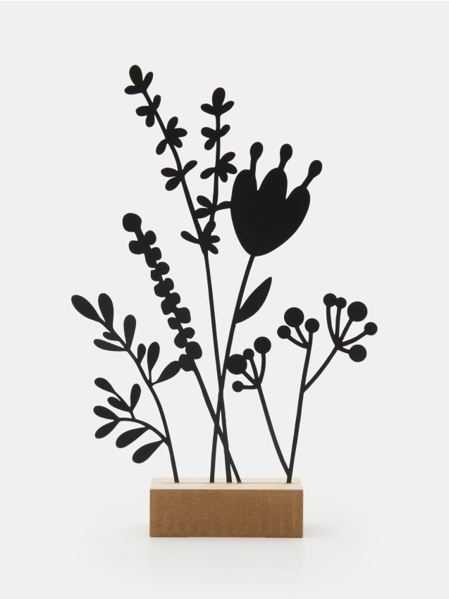 Sinsay - Decorațiune metalică cu motiv floral pe bază din lemn - negru