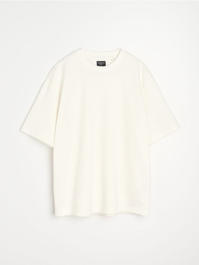 Sinsay - Bluza z krótkim rękawem z dzianiny terry - kremowy
