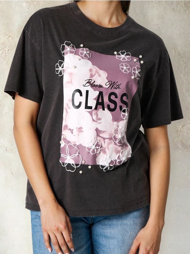 Sinsay - Tricou cu imprimeu decorativ - violet-metalizat