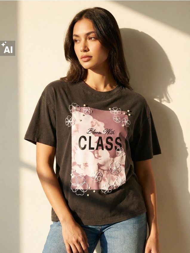 Sinsay - Tricou cu imprimeu decorativ - violet-metalizat