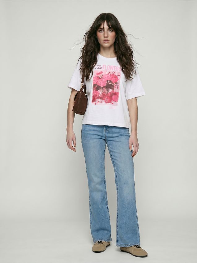 Sinsay - Tricou din bumbac cu model floral - alb