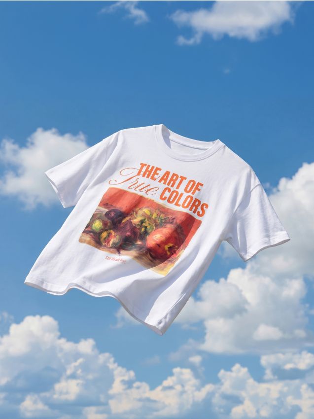 Sinsay - Tricou din bumbac cu motiv de pictură - alb
