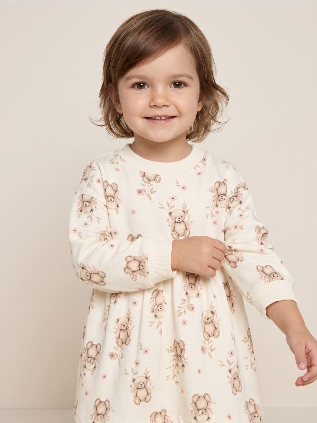 Sinsay - Rochie din bumbac cu motiv cu ursuleți - crem