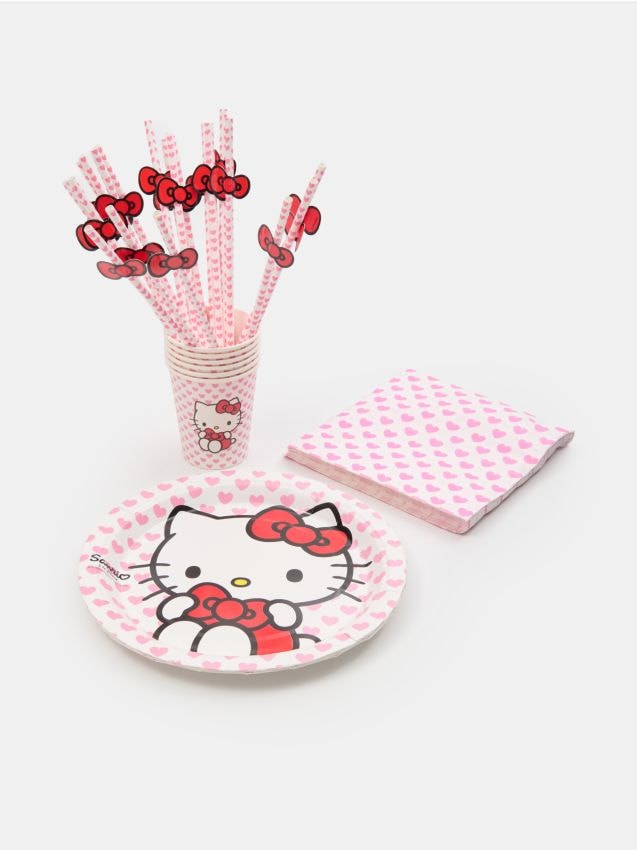 Sinsay - Set de veselă de hârtie: farfurii, șervețele, paie și pahare Hello Kitty 52 pack - multicolor