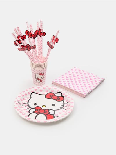 Pabernõude komplekt: taldrikud, salvrätikud, kõrred ja tassid Hello Kitty 52 tk