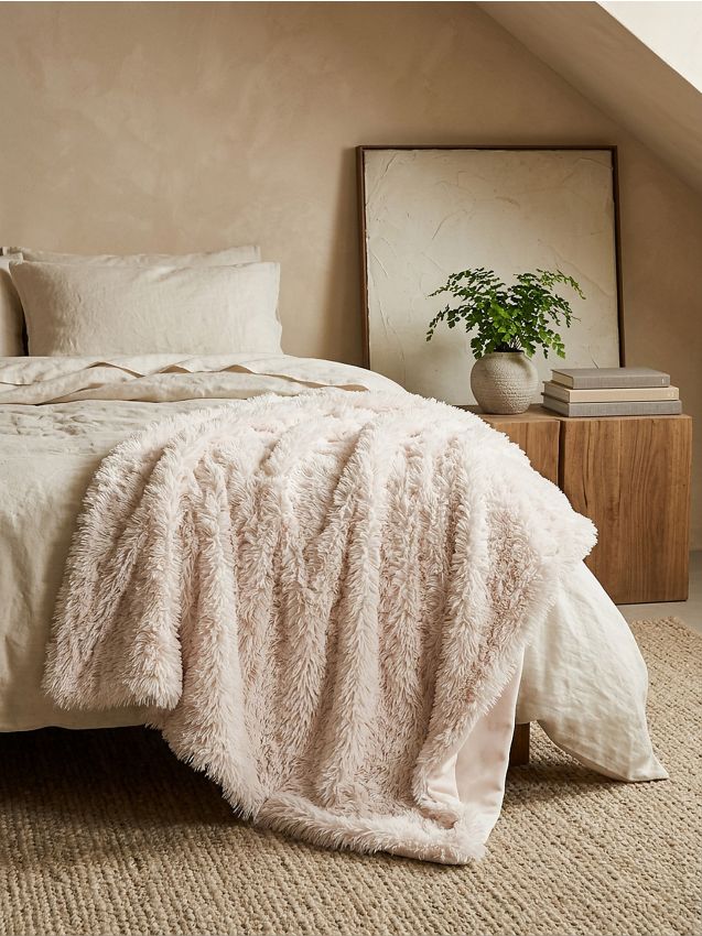 Sinsay - Pătură cu blană artificială - alb