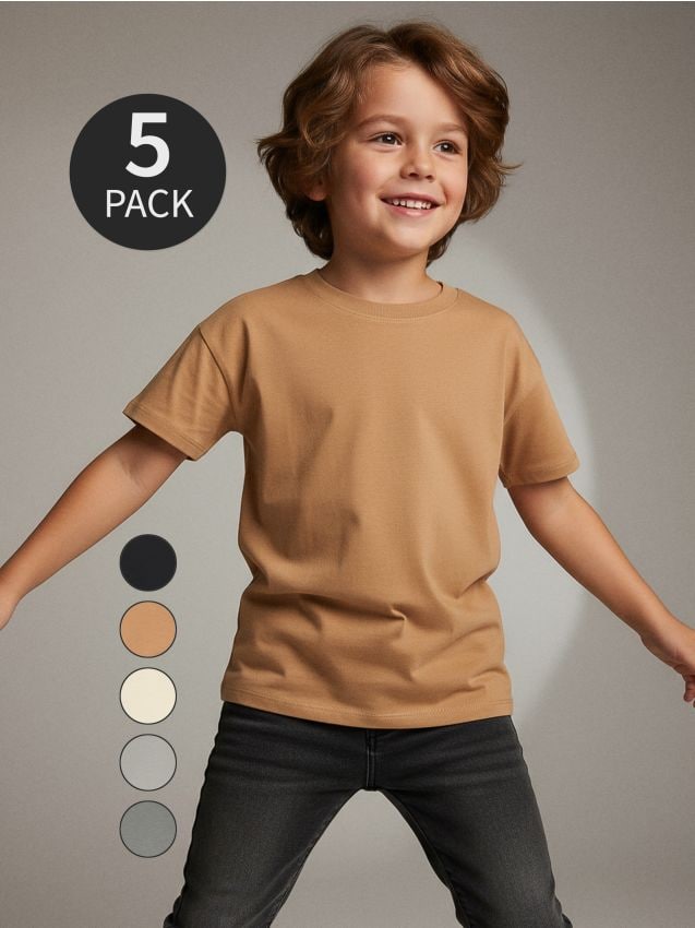 Sinsay - Bavlnené tričko 5 pack - krémová