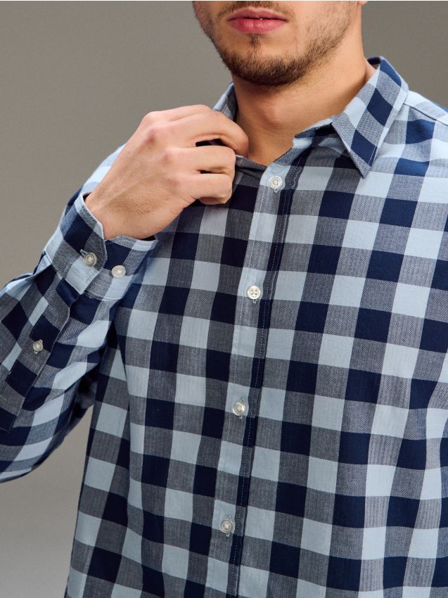 Sinsay - Cămașă din bumbac în carouri - light blue