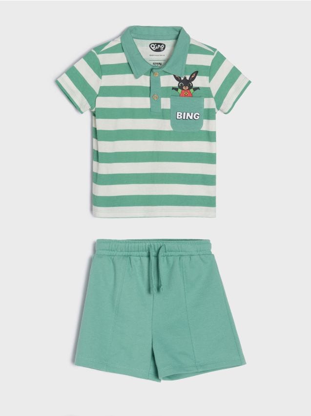 Sinsay - Compleu cu tricou și pantaloni scurți Bing - crem