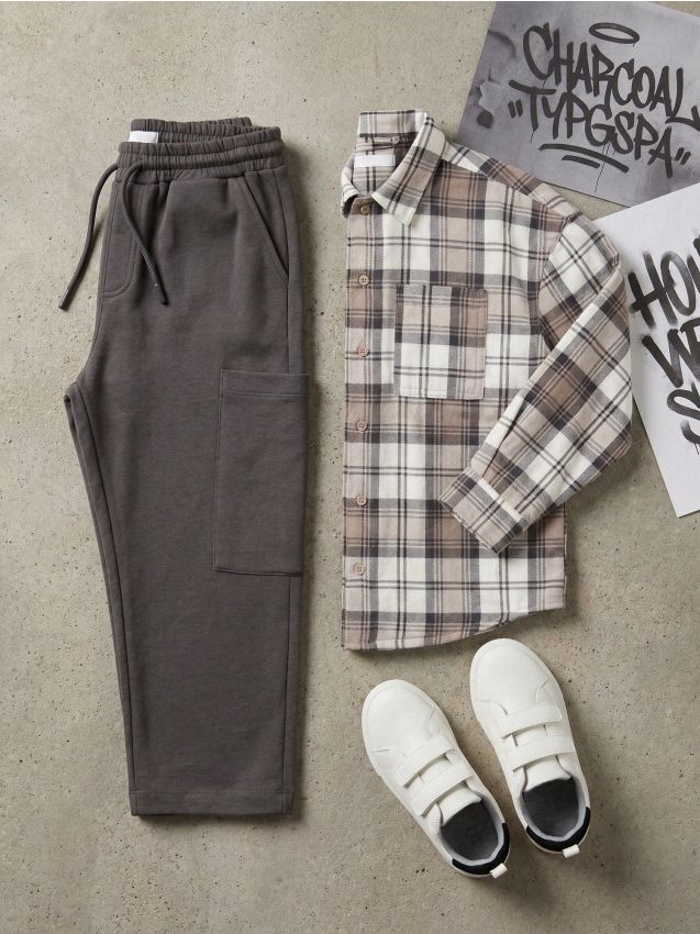 Sinsay - Pantaloni cargo wide leg din bumbac - gri-închis