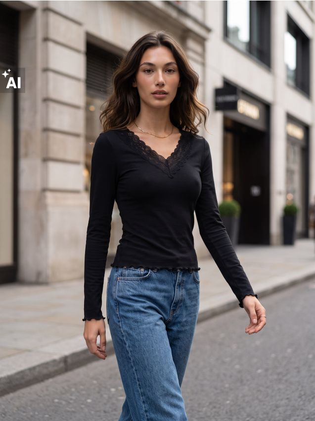 Sinsay - Tricou din bumbac cu aplicație din dantelă - negru