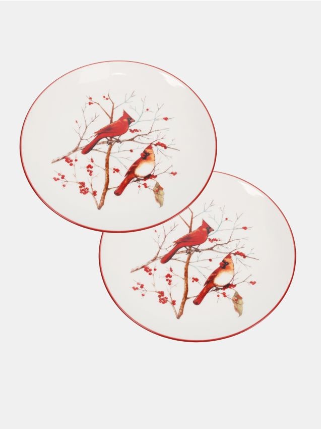 Sinsay - Sada 2 vianočných tanierov s motívom vtákov - červená