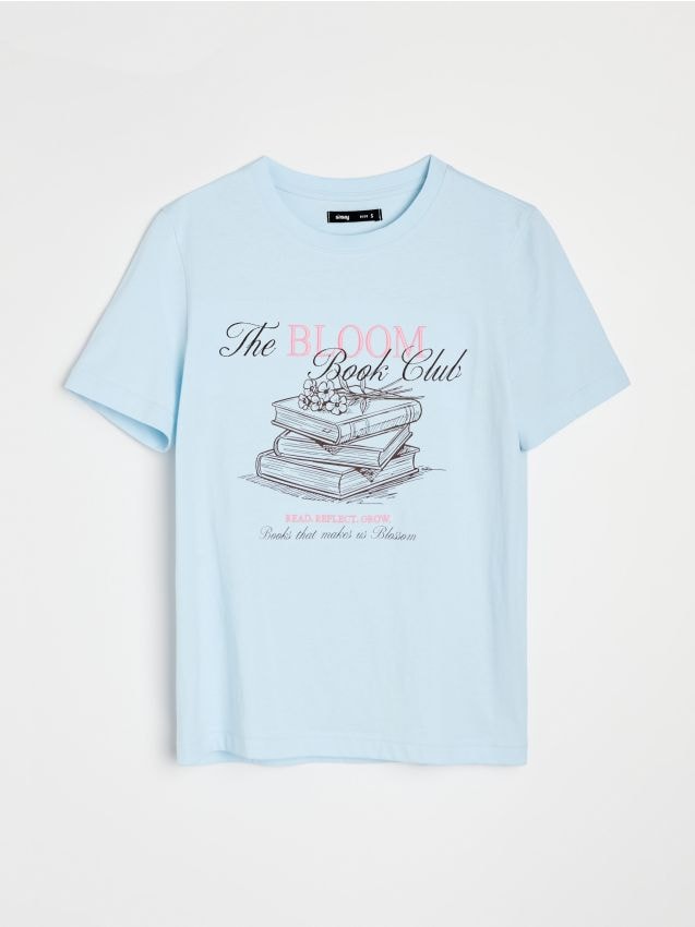 Sinsay - Tricou cu imprimeu și broderie - albastru-pal