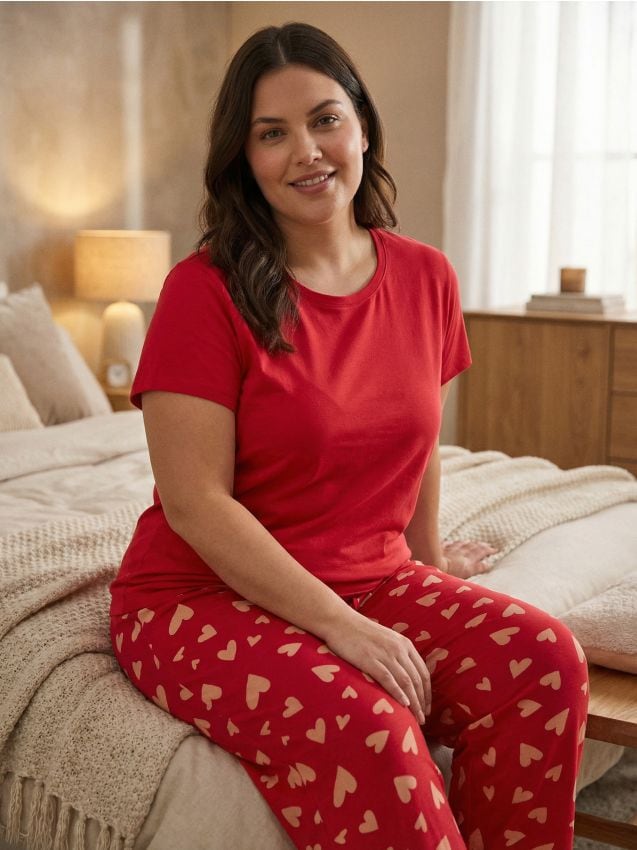 Sinsay - Pijamale din bumbac din două piese cu motiv de inimă - roșu