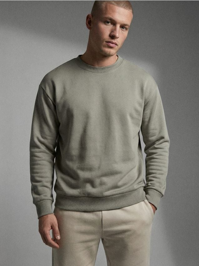 Sinsay - Bluza crewneck basic - zielony