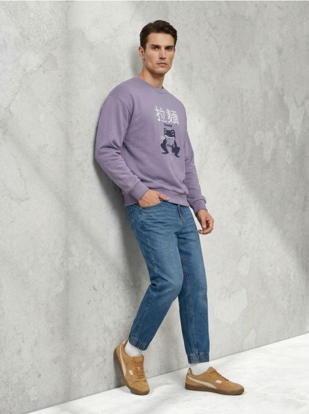 Felpa crewneck con stampa comfort - lavanda