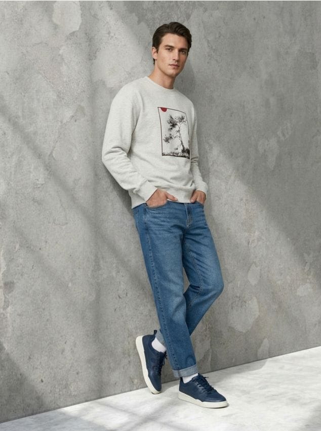 Felpa crewneck con stampa comfort - beige