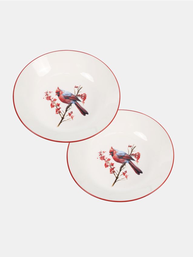 Sinsay - Sada 2 vianočných tanierov s motívom vtákov - červená