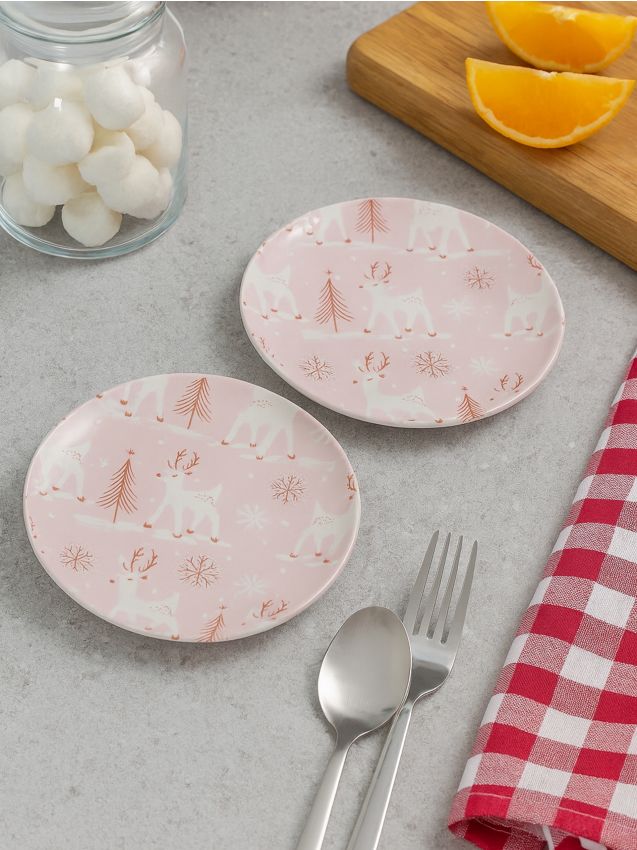Sinsay - Sada 2 vianočných tanierov s motívom sobov - pastelová ružová