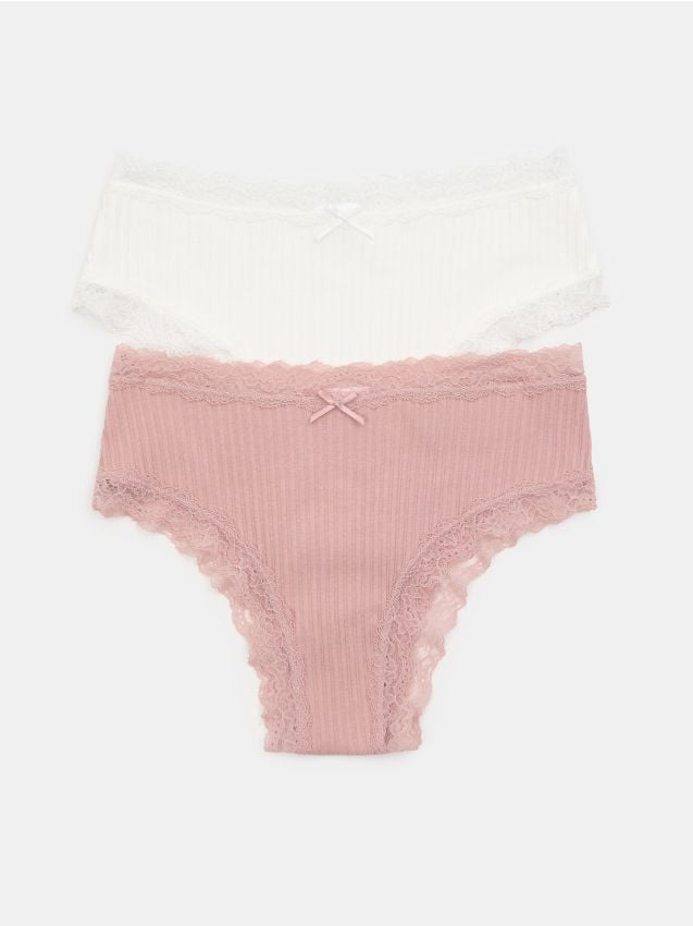 Sinsay - Bawełniane majtki brazyliany z koronką 2 pack - wielobarwny