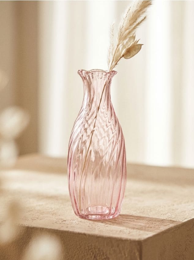 Sinsay - Vază din sticlă cu model în relief - roz-pastel