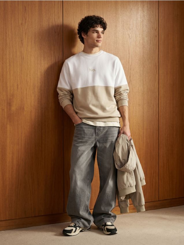 Sinsay - Bluza crewneck z domieszką bawełny - biały