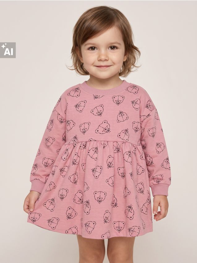 Sinsay - Rochie tip hanorac din bumbac cu motiv cu ursuleți - roz-pastel