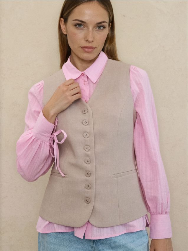 Sinsay - Vestă de costum cu decolteu în V - bej