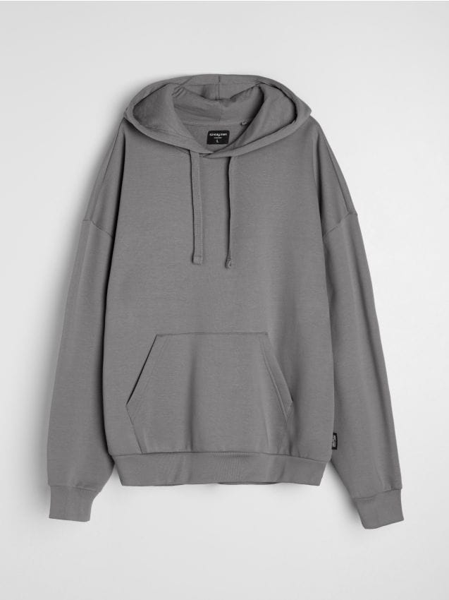 Sinsay - Bluza z kapturem z domieszką bawełny - szary