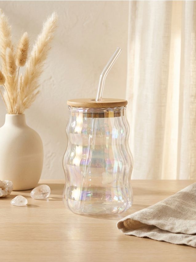 Sinsay - Cană din sticlă cu capac și pai - multicolor