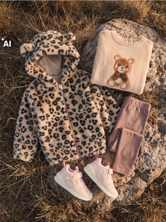 Sinsay - Kurtka ze sztucznym futerkiem z kapturem z motywem panterki - beżowy