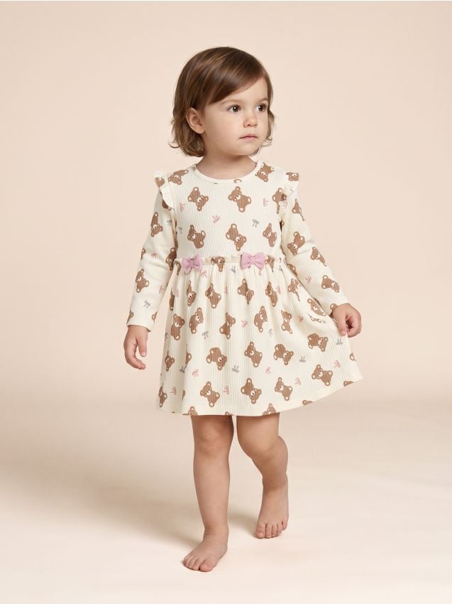 Sinsay - Rochie din bumbac cu motiv cu ursuleți - crem