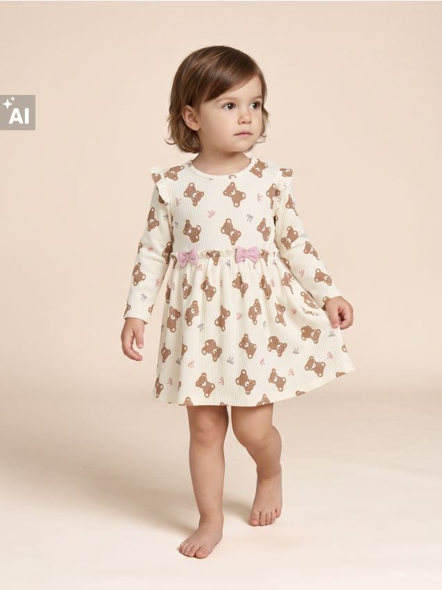 Sinsay - Rochie din bumbac cu motiv cu ursuleți - crem