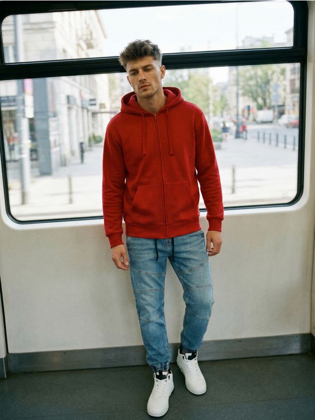 Sinsay - Hanorac cu glugă și fermoar - roșu