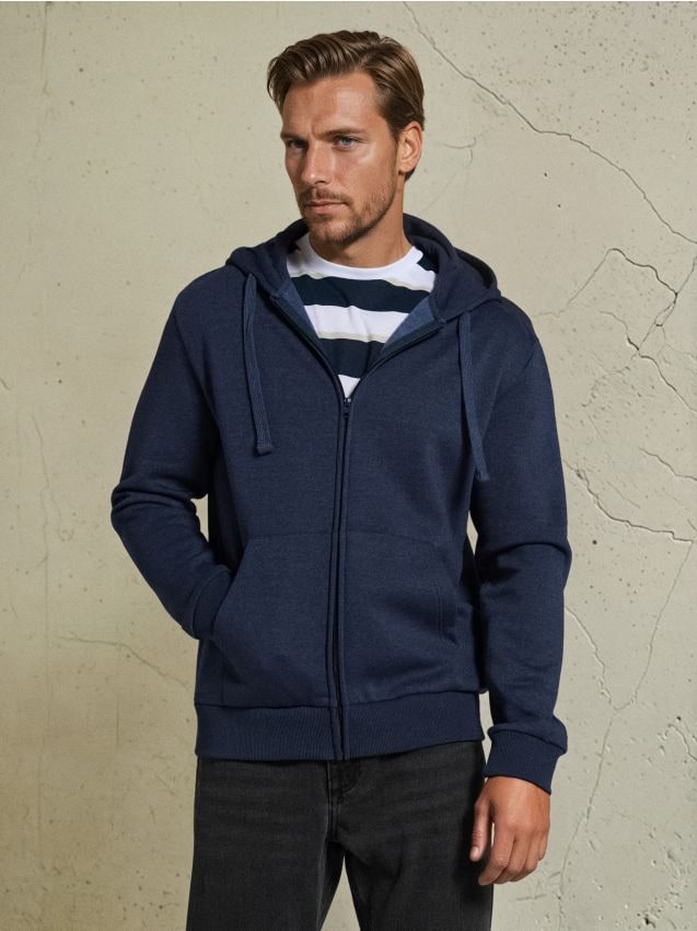 Sinsay - Hanorac cu glugă și fermoar - bleumarin