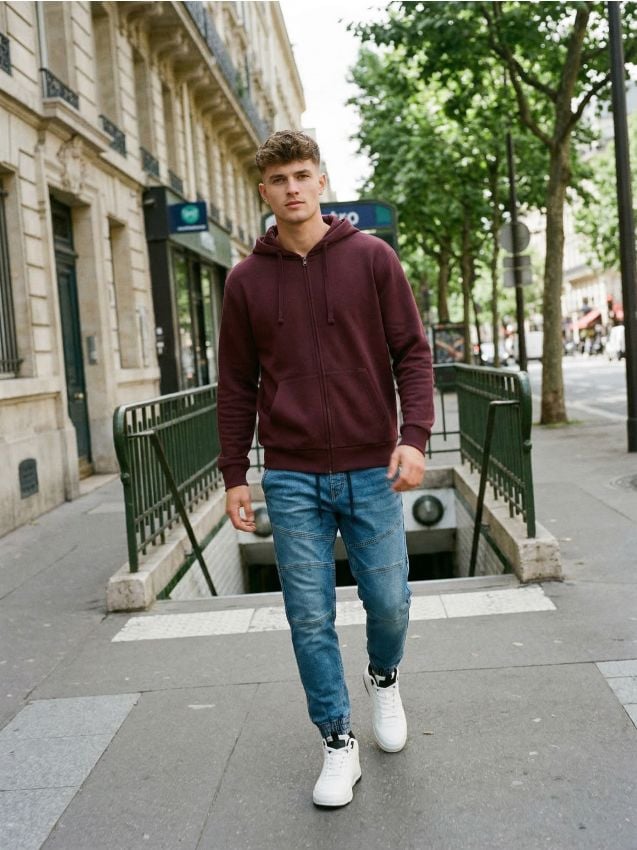 Sinsay - Hanorac cu glugă și fermoar - bordo