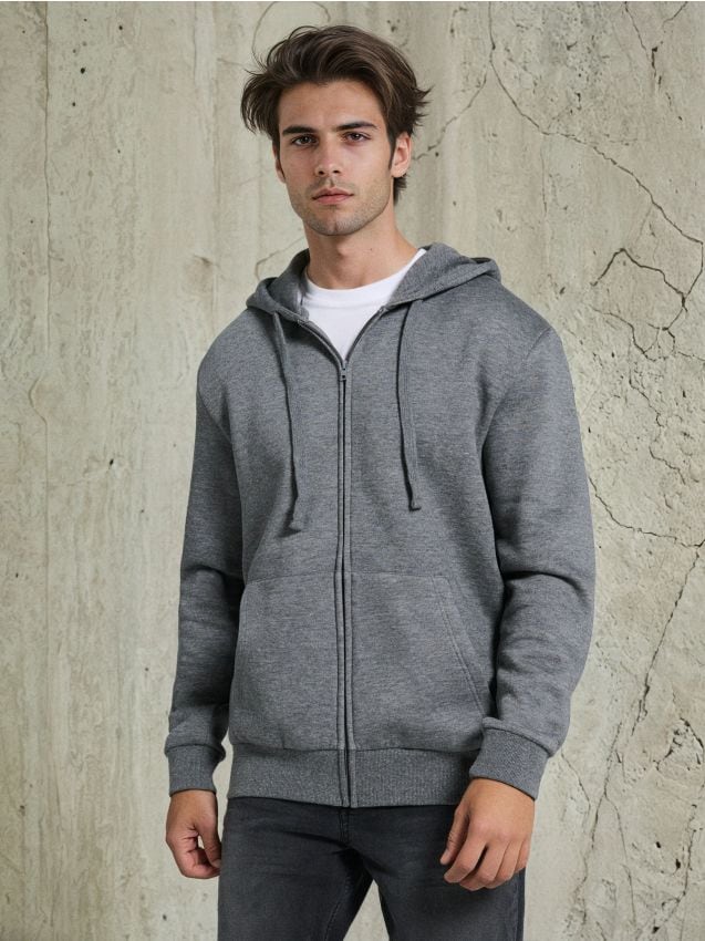 Sinsay - Hanorac cu glugă și fermoar - gri deschis