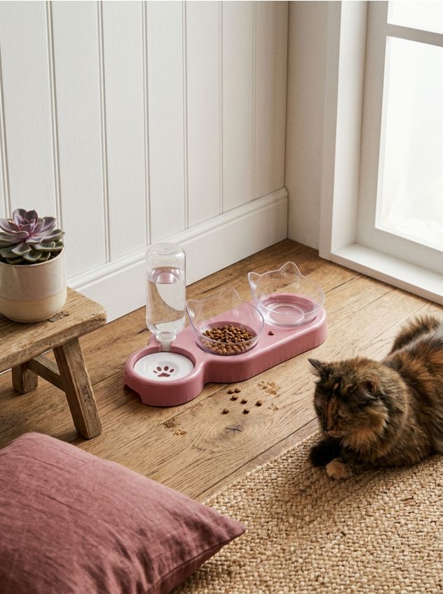 Sinsay - Dozator de apă și hrană pentru pisici - roz-pastel