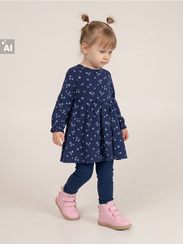 Sinsay - Rochie babydoll din bumbac cu motiv floral - bleumarin