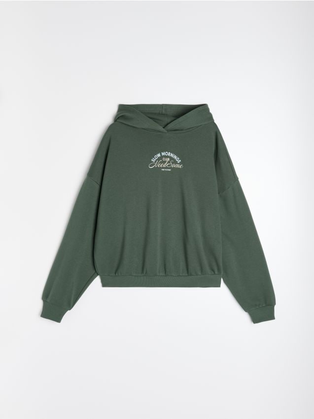 Sinsay - Hanorac tip hoodie cu inscripție - kaki