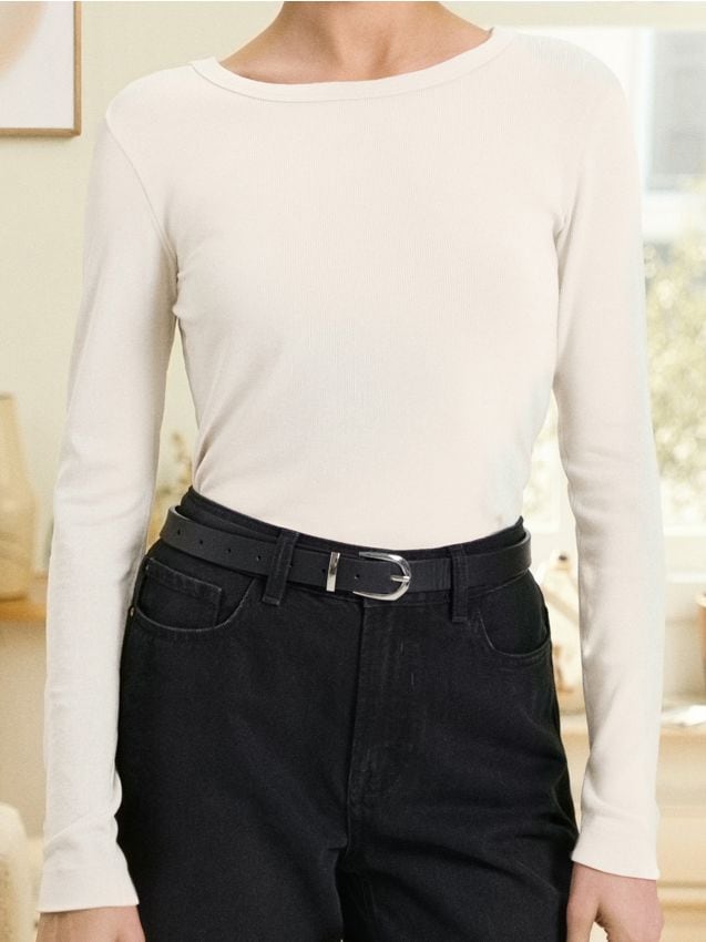 Sinsay - Tričko s dlhými rukávmi - krémová