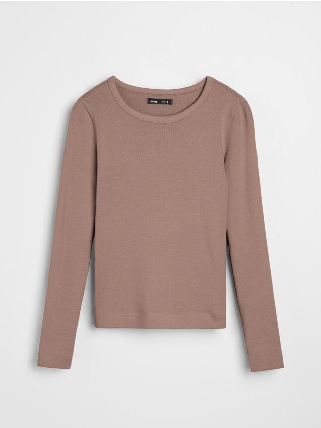 Sinsay - Tričko s dlhými rukávmi - kávová